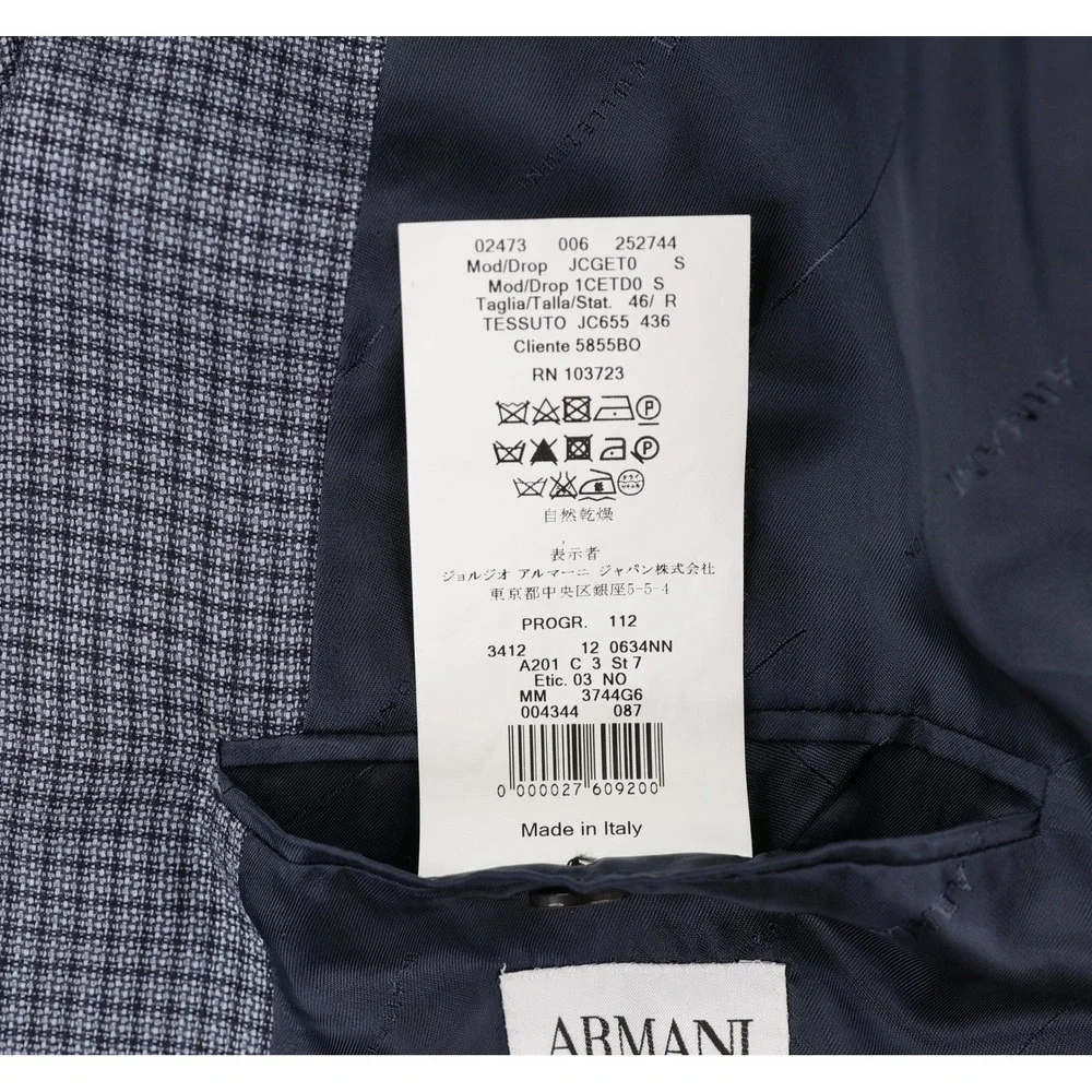 Armani Collezioni Sport Coat 46R Grey Micro Grid Weave Executive Silk Wool Italy